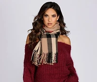 Plaid Fringe Over-sized Scarf