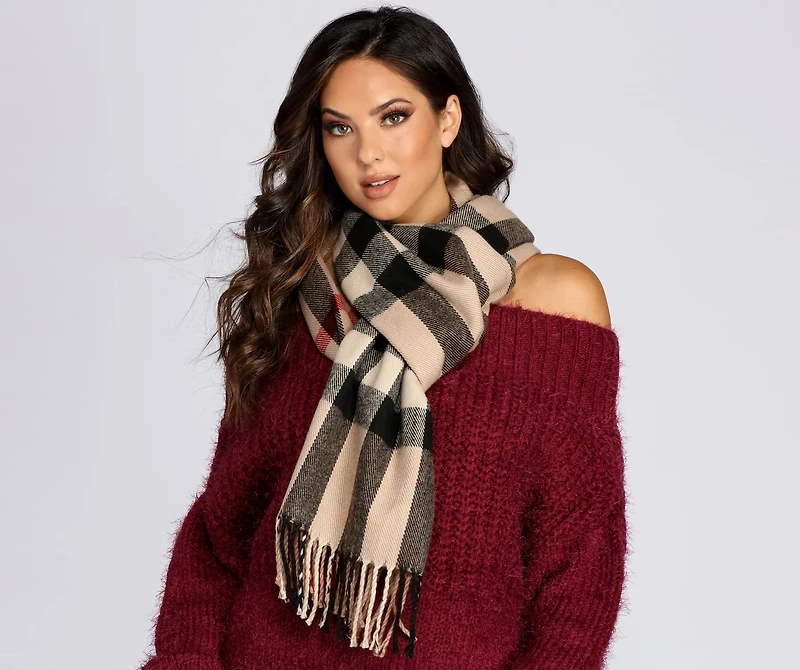 Plaid Fringe Over-sized Scarf