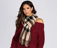 Plaid Fringe Over-sized Scarf