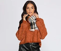Spiced Latte Plaid Fringe Blanket Scarf