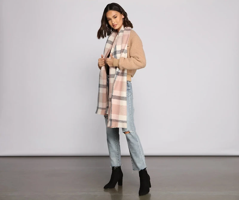 Wrapped In Cozy Vibes Plaid Blanket Scarf
