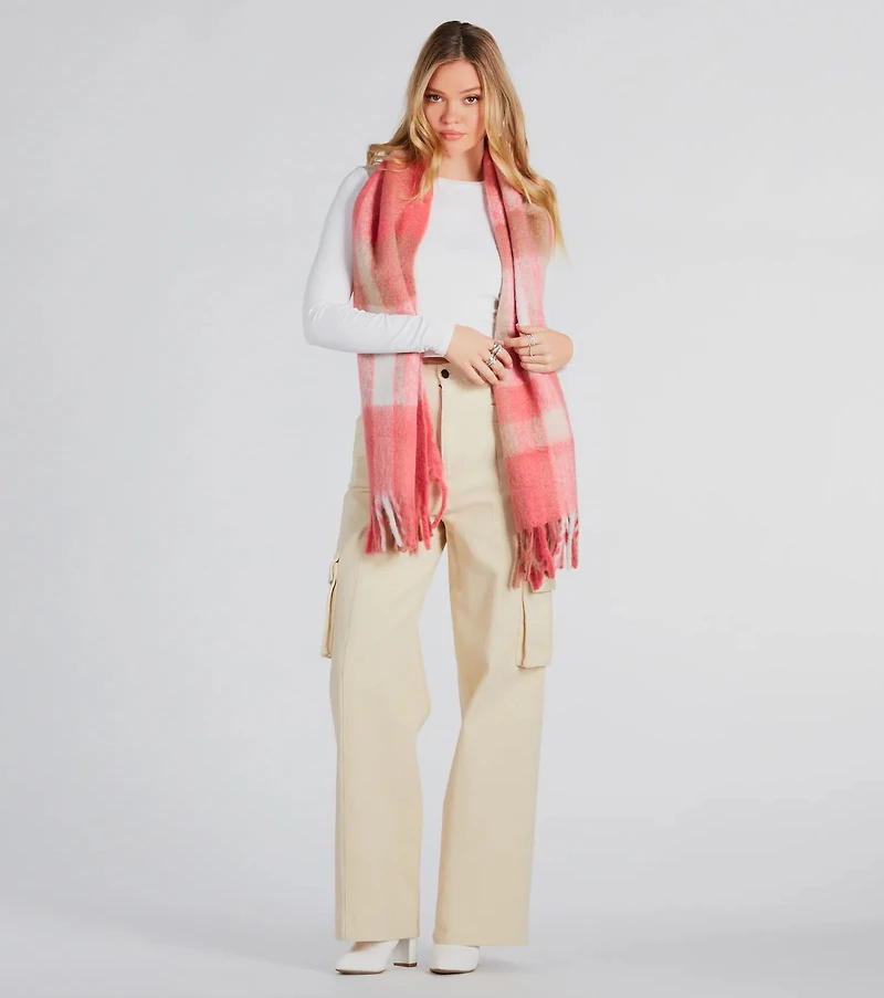 Warm Embrace Plaid Fringe Scarf