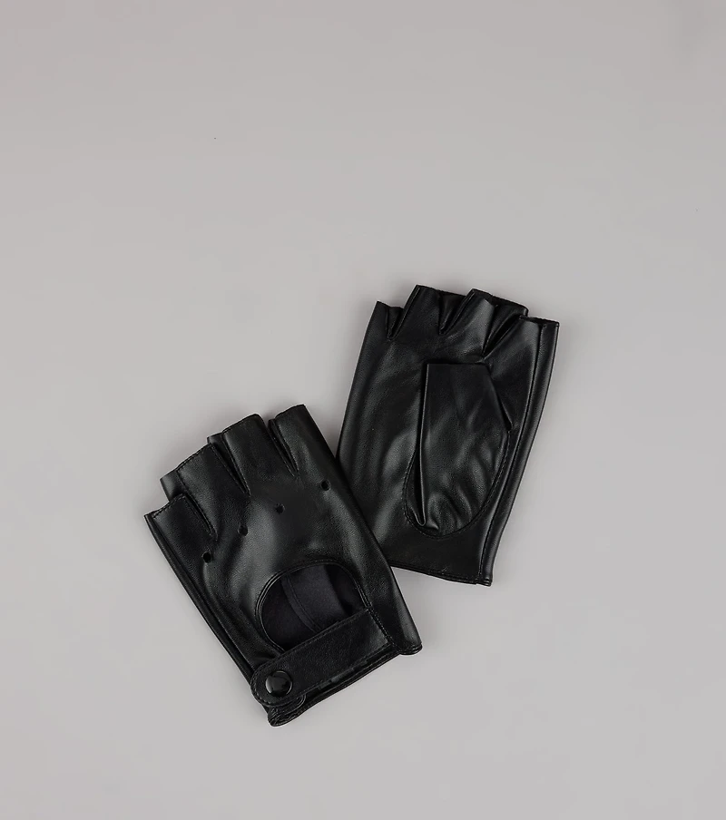 Vroom Faux Leather Fingerless Riding Gloves