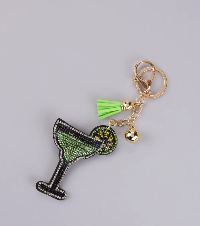 Rhinestone Margarita Puff Keychain