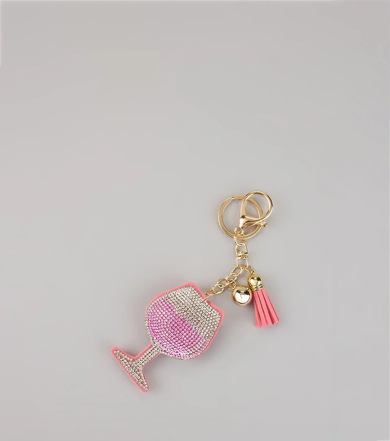 Rhinestone Wine Puff Keychain