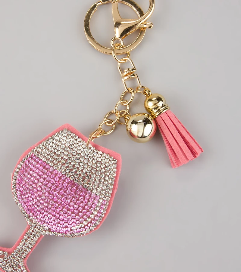 Rhinestone Wine Puff Keychain