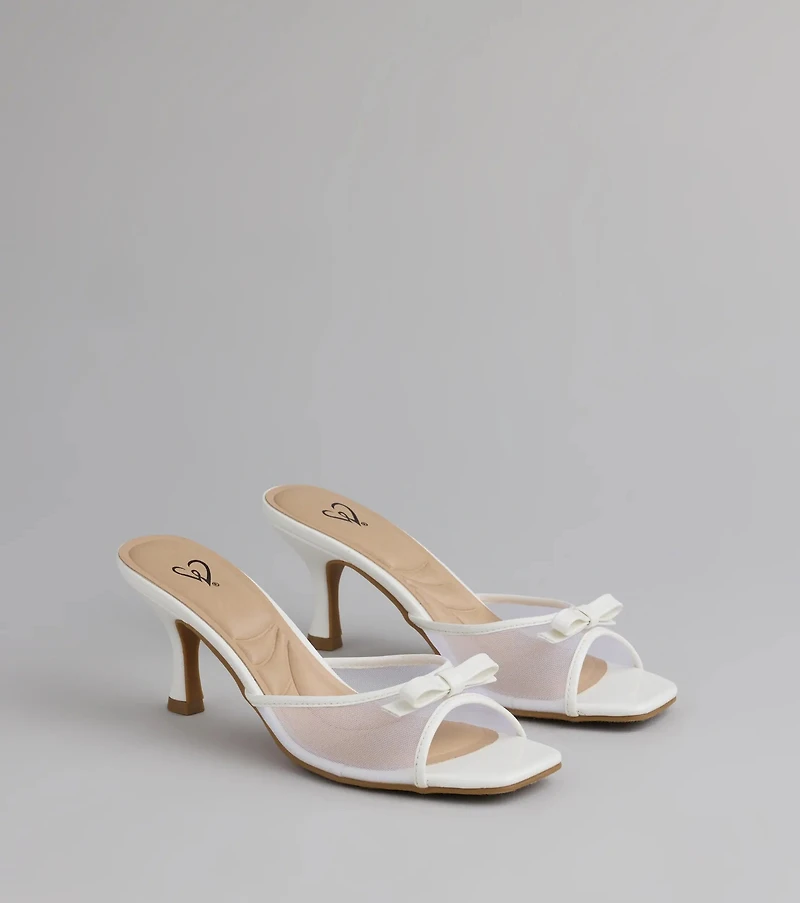 Adorable Bow Mesh Strap Stiletto Mules