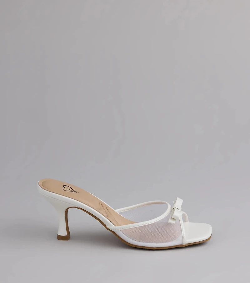 Adorable Bow Mesh Strap Stiletto Mules