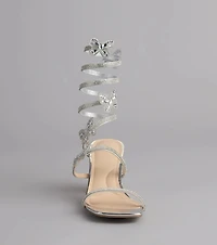 Flutter Up Rhinestone Spiral Strap Heels