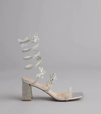 Flutter Up Rhinestone Spiral Strap Heels