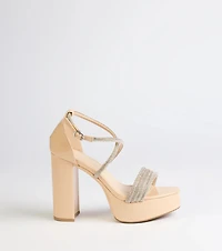 Glam Sheen Rhinestone Strappy Platform Heels