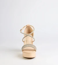 Glam Sheen Rhinestone Strappy Platform Heels