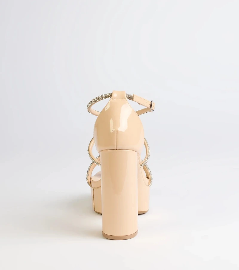 Glam Sheen Rhinestone Strappy Platform Heels