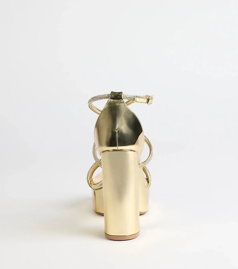 Glam Sheen Rhinestone Strappy Platform Heels