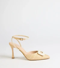 Polished Strut Faux Pearl Straw Stiletto Pumps