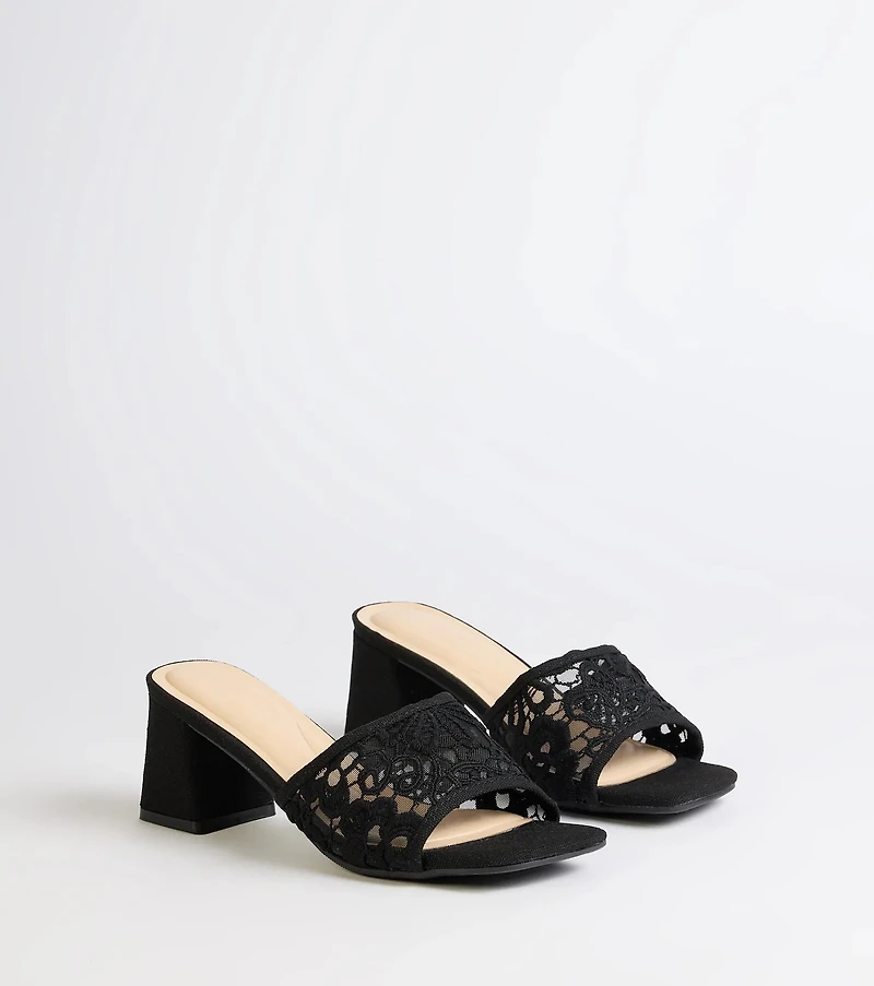 Flirty And Fun Lace Block Heel Mules