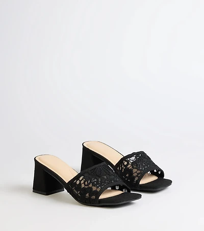 Flirty And Fun Lace Block Heel Mules