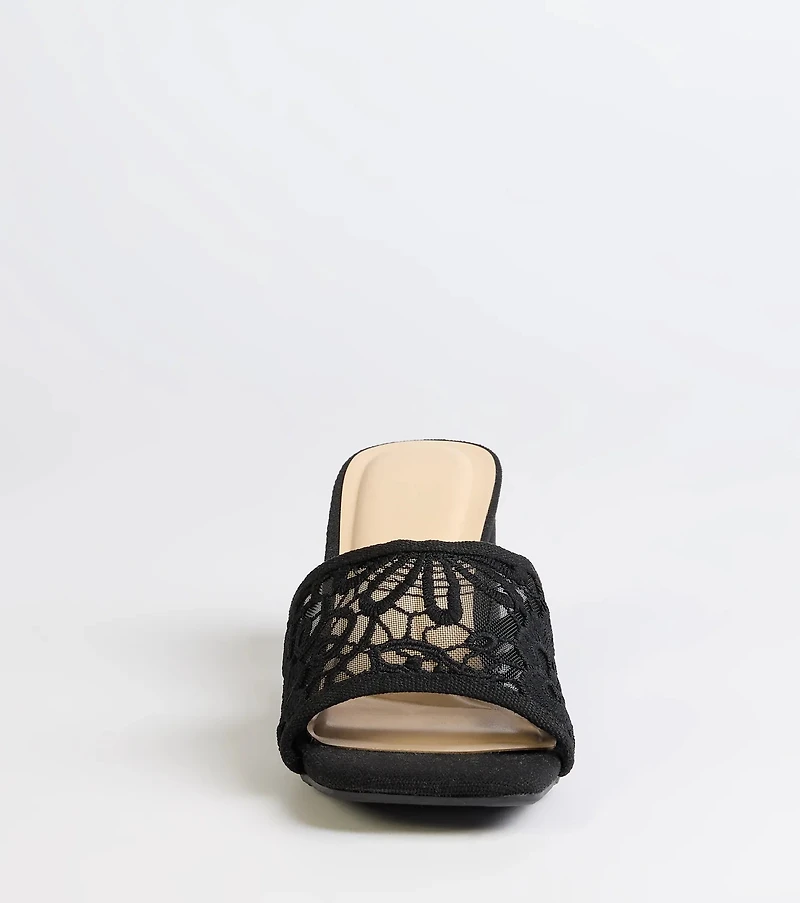 Flirty And Fun Lace Block Heel Mules