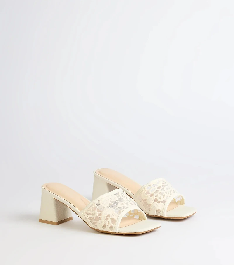 Flirty And Fun Lace Block Heel Mules