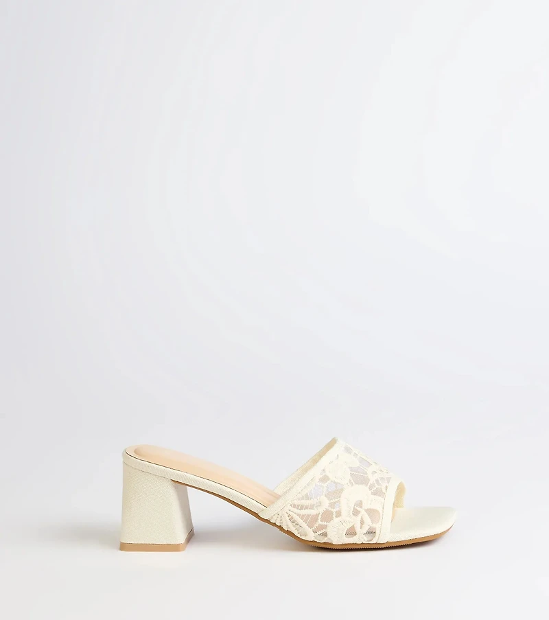Flirty And Fun Lace Block Heel Mules