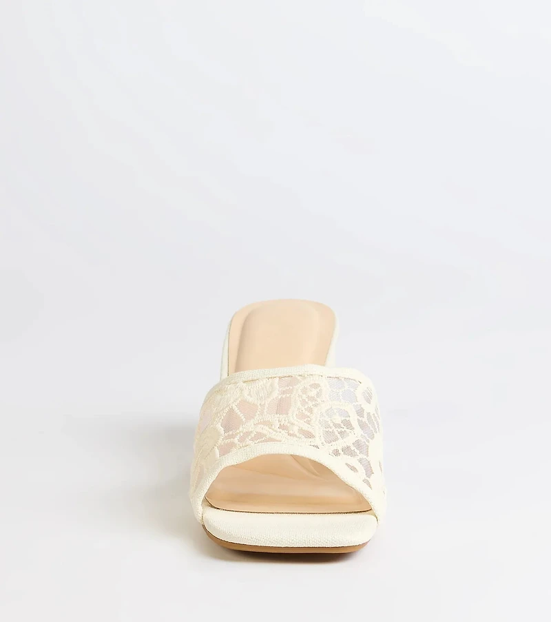 Flirty And Fun Lace Block Heel Mules