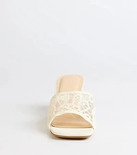 Flirty And Fun Lace Block Heel Mules