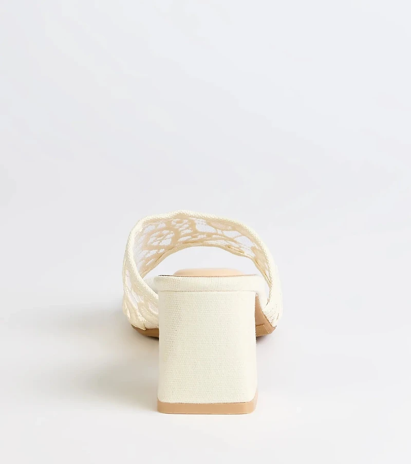 Flirty And Fun Lace Block Heel Mules