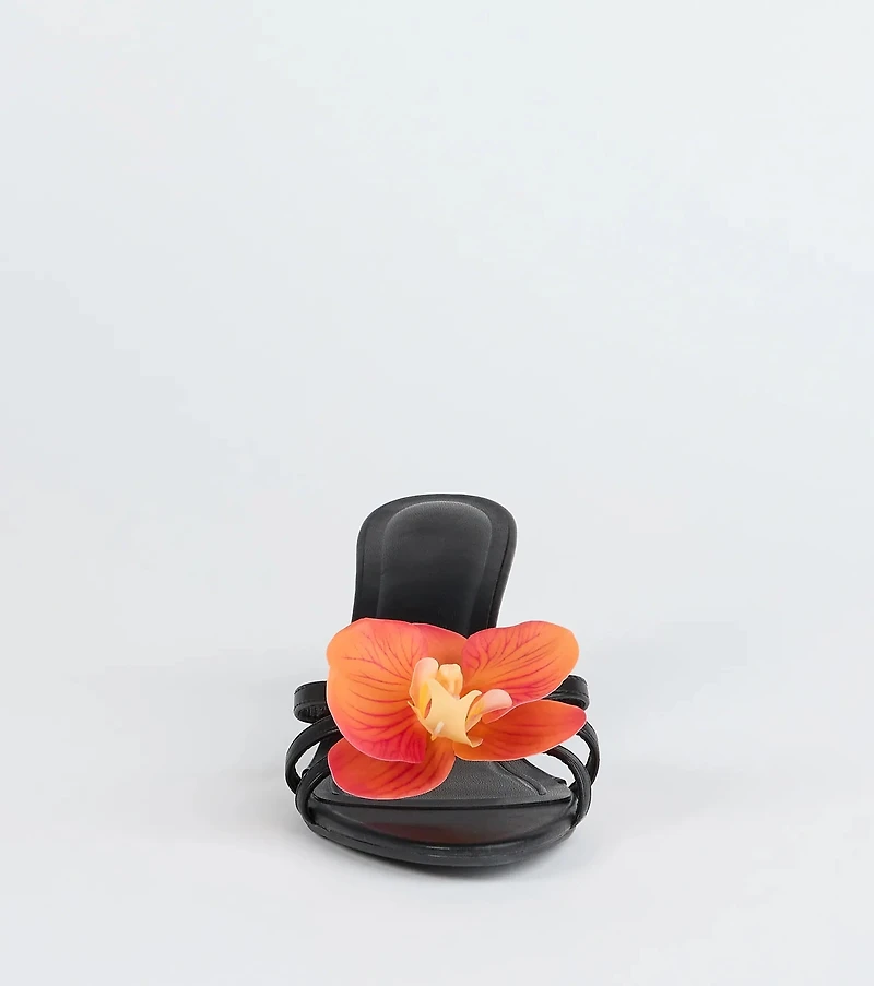 Vacay Ready Flower Strap Stiletto Mules