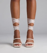 Stay Elegant Lace-Up Rhinestone Block Heels