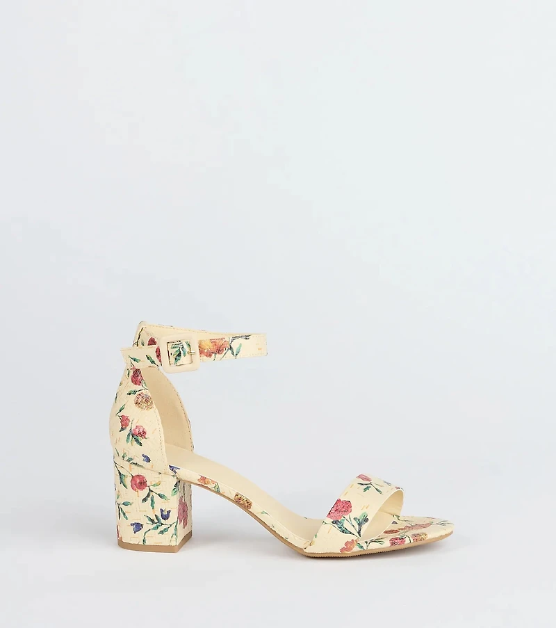 Chic Steps Floral Low Block Heels
