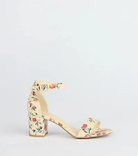 Chic Steps Floral Low Block Heels