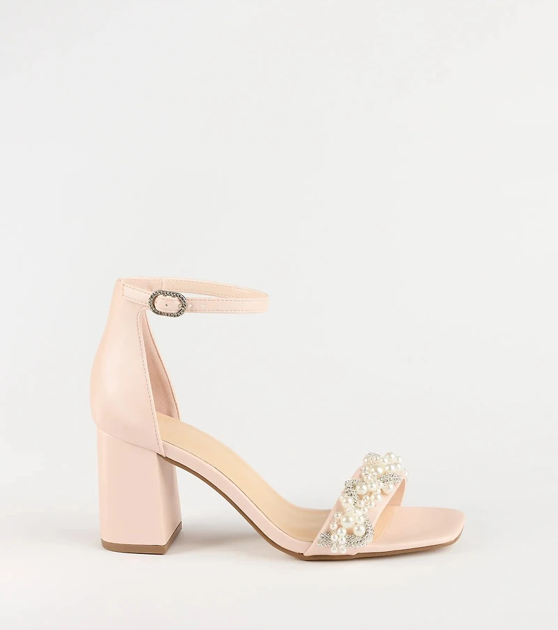 Chic Stride Rhinestone And Pearl Block Heels