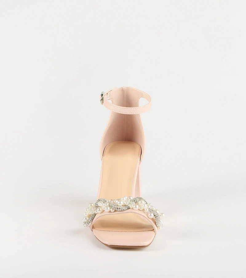Chic Stride Rhinestone And Pearl Block Heels