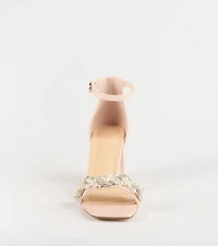 Chic Stride Rhinestone And Pearl Block Heels