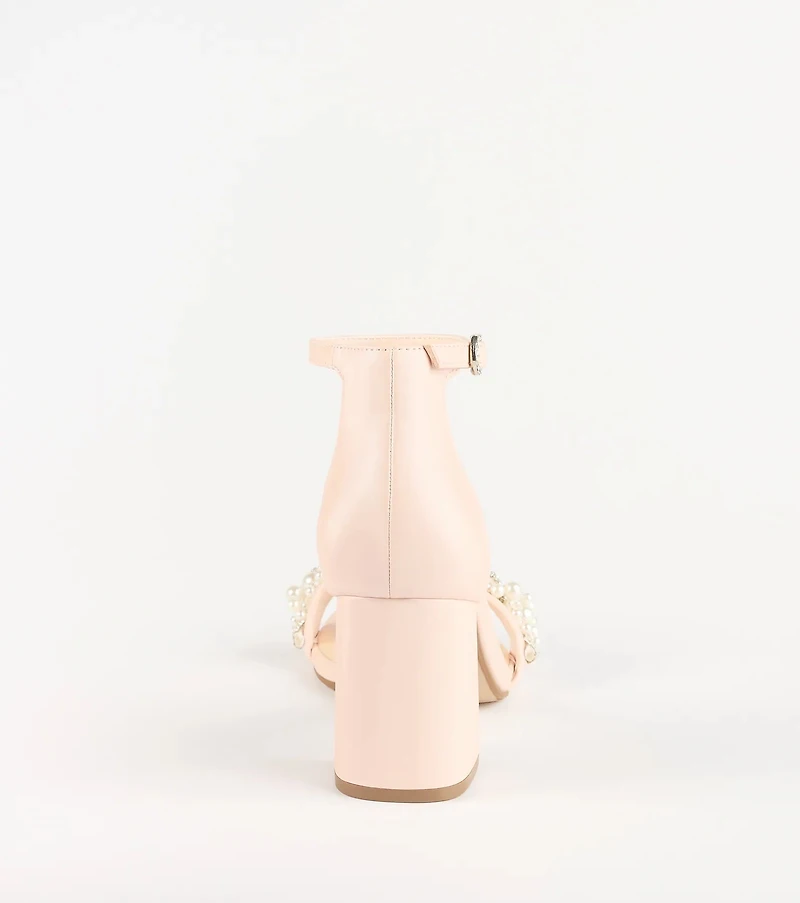 Chic Stride Rhinestone And Pearl Block Heels