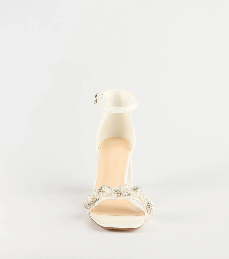 Chic Stride Rhinestone And Pearl Block Heels