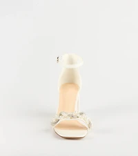 Chic Stride Rhinestone And Pearl Block Heels