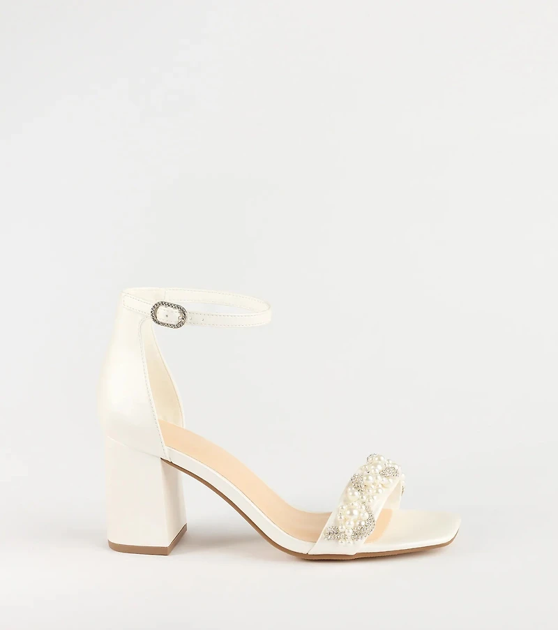 Chic Stride Rhinestone And Pearl Block Heels