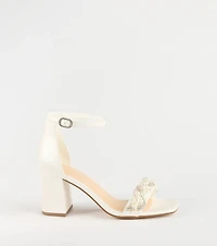 Chic Stride Rhinestone And Pearl Block Heels