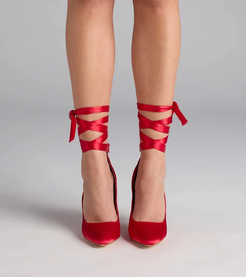 Lace Me Up Satin Stiletto Pumps