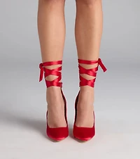 Lace Me Up Satin Stiletto Pumps