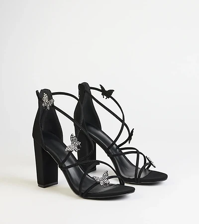 Whimsically Chic Butterfly Rhinestone Block Heels