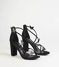 Whimsically Chic Butterfly Rhinestone Block Heels