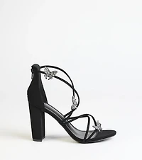 Whimsically Chic Butterfly Rhinestone Block Heels