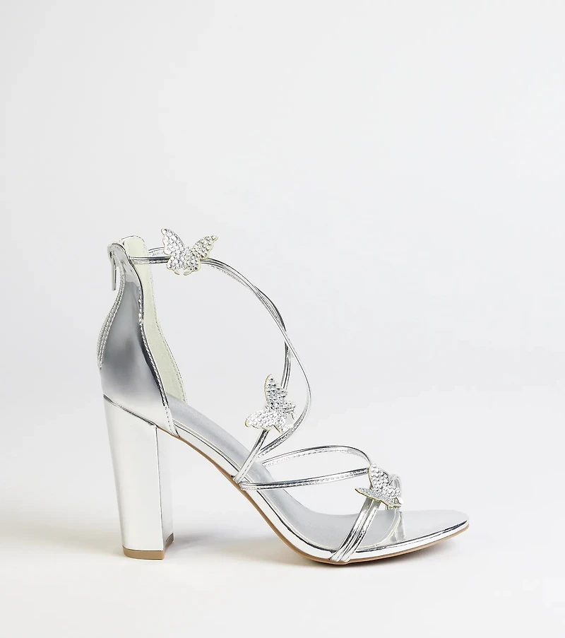Whimsically Chic Butterfly Rhinestone Block Heels