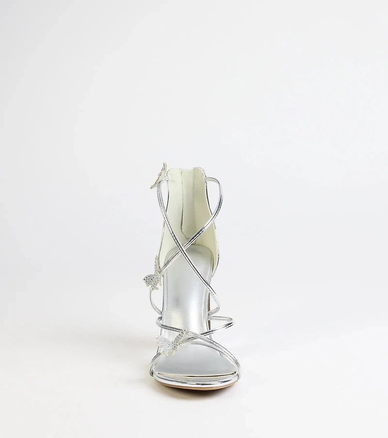 Whimsically Chic Butterfly Rhinestone Block Heels