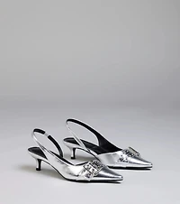 Sleek Trendy Buckle Strap Slingback Kitten Heels