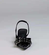 Sleek Trendy Buckle Strap Slingback Kitten Heels