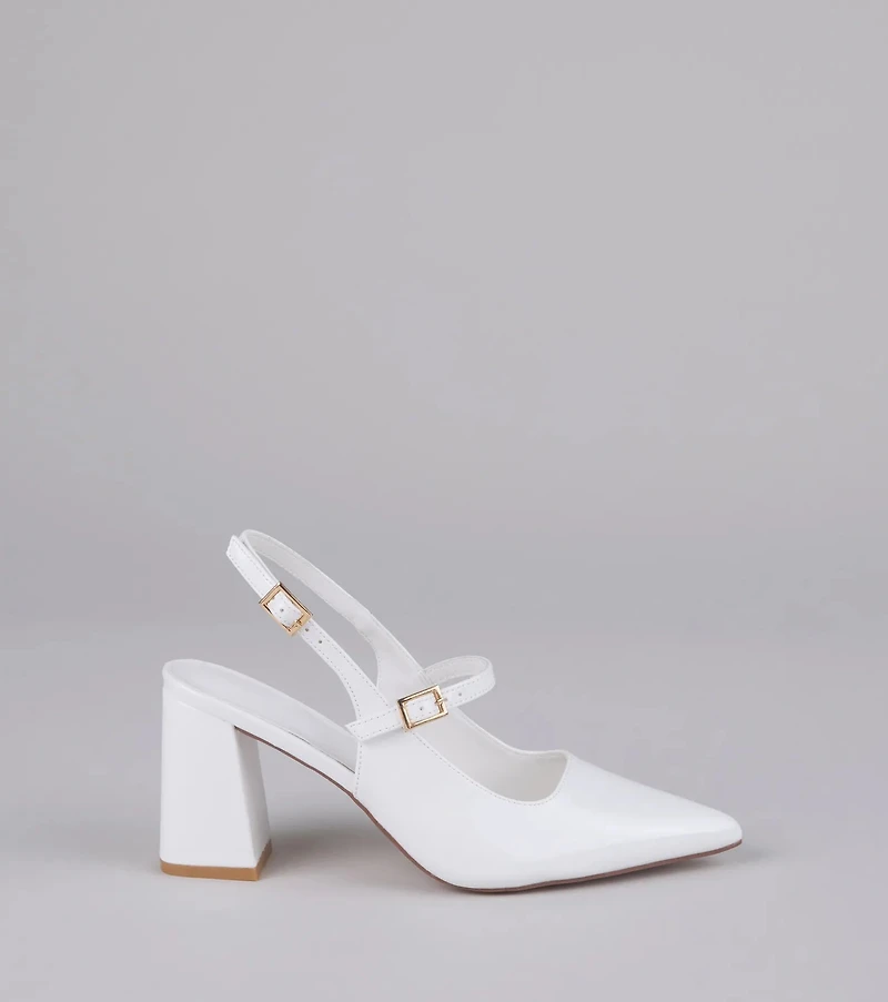 Point Made Buckle Strap Sling-Back Pumps