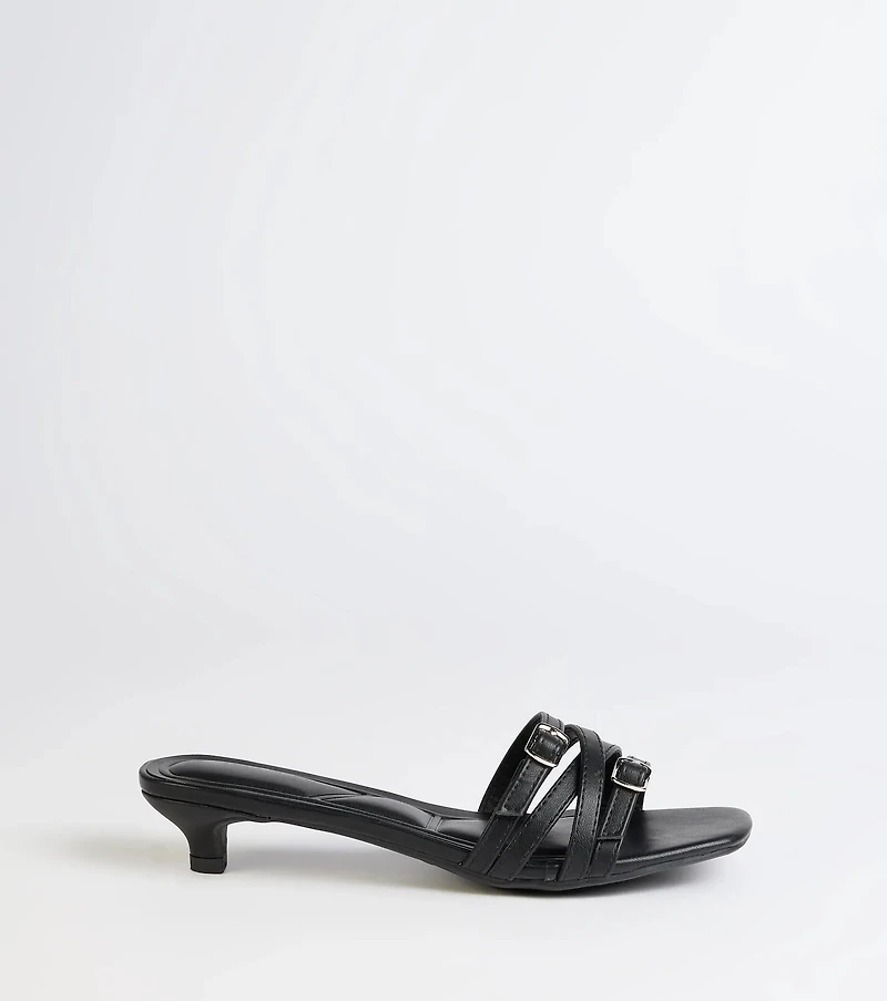 Trendy Steps Buckle Strap Kitten Heel Mules